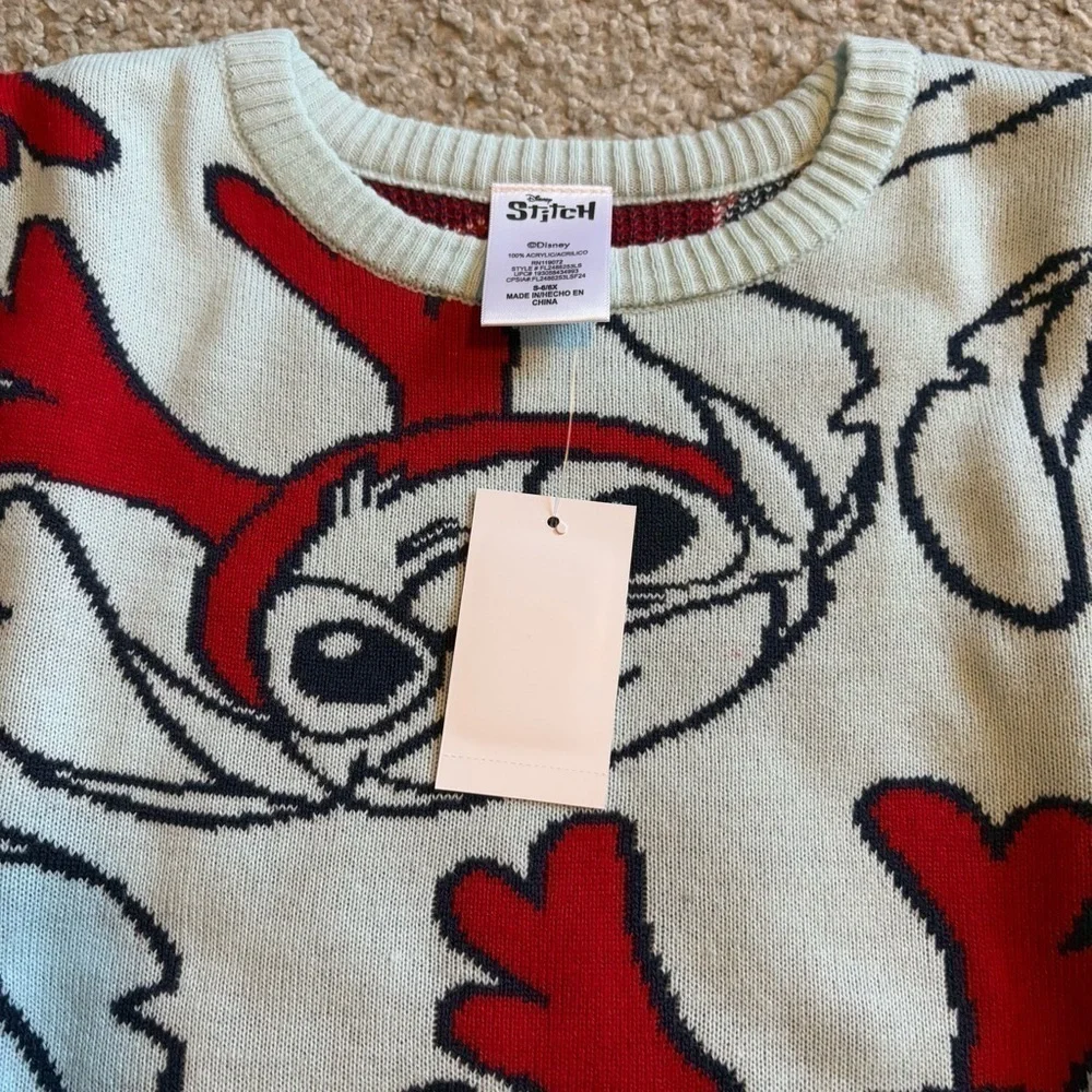 Disney Stitch Christmas Sweater Dress NEW Blue Red Reindeer Ears 6/6X